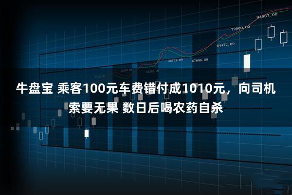 牛盘宝 乘客100元车费错付成1010元，向司机索要无果 数日后喝农药自杀